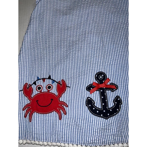 GoodLad girls striped seersucker ruffled nautical,sailboat,crab,anchor dress 2T - Picture 2 of 7